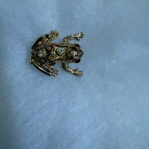 Gold Frog Brooch with Gem Accents